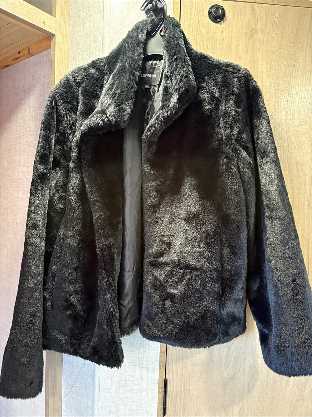 Express Black Faux Fur Teddy Jacket
